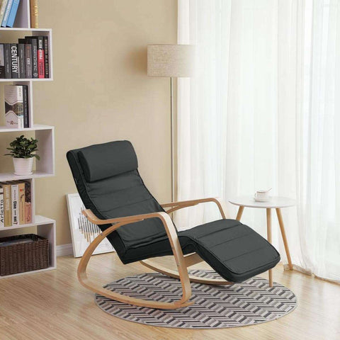Rootz Rocking Chair With Footrest - Adjustable Lounger - Relax Chair - Linen Fabric - Gray