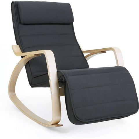 Rootz Rocking Chair With Footrest - Adjustable Lounger - Relax Chair - Linen Fabric - Gray