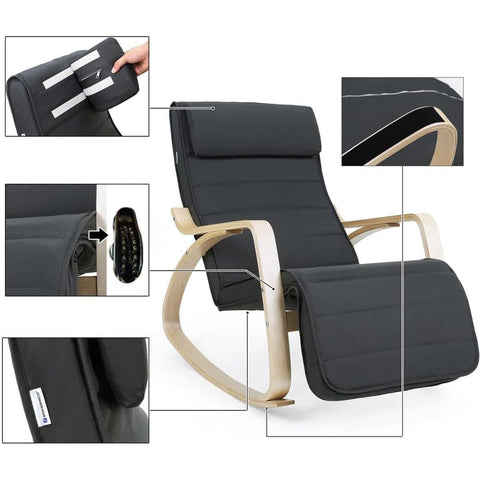 Rootz Rocking Chair With Footrest - Adjustable Lounger - Relax Chair - Linen Fabric - Gray