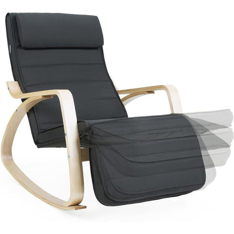 Rootz Rocking Chair With Footrest - Adjustable Lounger - Relax Chair - Linen Fabric - Gray