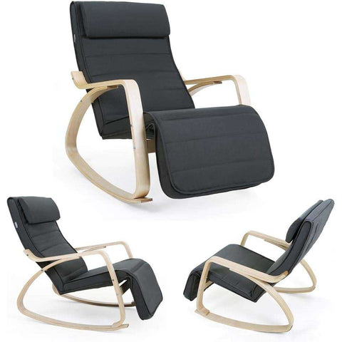 Rootz Rocking Chair With Footrest - Adjustable Lounger - Relax Chair - Linen Fabric - Gray