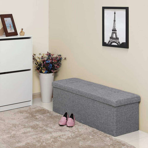 Rootz Hocker - Pouf - Folding Chair With Storage Space - Chest - Bench - Storage - Light Gray - 110 x 38 x 38 cm
