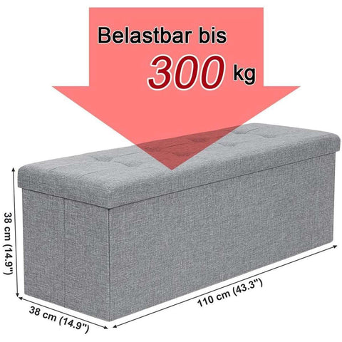 Rootz Hocker - Pouf - Folding Chair With Storage Space - Chest - Bench - Storage - Light Gray - 110 x 38 x 38 cm