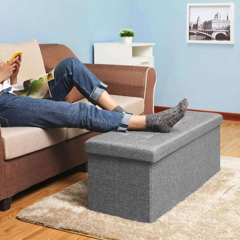 Rootz Hocker - Pouf - Folding Chair With Storage Space - Chest - Bench - Storage - Light Gray - 110 x 38 x 38 cm