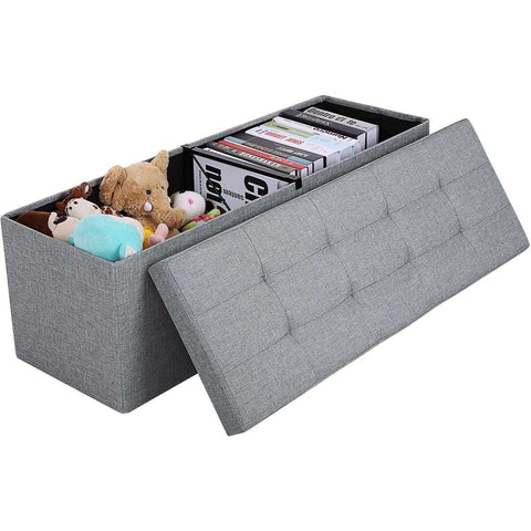 Rootz Hocker - Pouf - Folding Chair With Storage Space - Chest - Bench - Storage - Light Gray - 110 x 38 x 38 cm