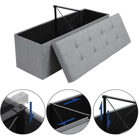 Rootz Hocker - Pouf - Folding Chair With Storage Space - Chest - Bench - Storage - Light Gray - 110 x 38 x 38 cm