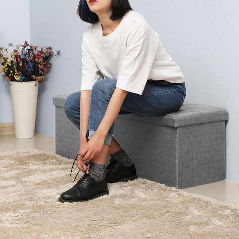 Rootz Hocker - Pouf - Folding Chair With Storage Space - Chest - Bench - Storage - Light Gray - 110 x 38 x 38 cm