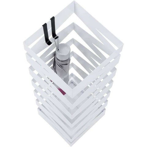 Rootz Metal Umbrella Stand - With Drip Tray and Hooks - Umbrella Holder Van 49CM High - White
