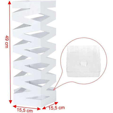 Rootz Metal Umbrella Stand - With Drip Tray and Hooks - Umbrella Holder Van 49CM High - White