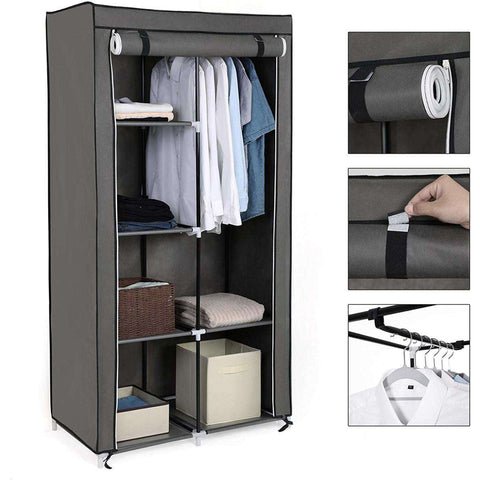 Rootz Wardrobe - Foldable Wardrobes - Wardrobe Foldable Gray