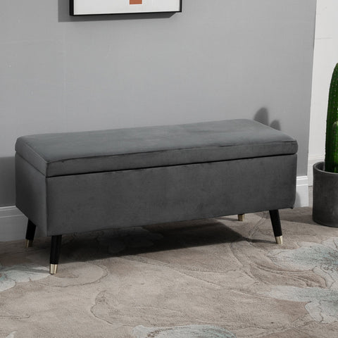 Rootz Hocker - Stool - Shoe bench - Storage box - Rubber wood - Anthracite - Gray - Fabric - 110 x 43 x 45 cm