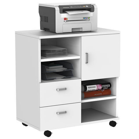 Rootz Sideboard - Sideboard - On Wheels - 2 Drawers - 1 Door - 4 Storage Compartments - 60 x 65 x 35 cm - White - Processed Wood