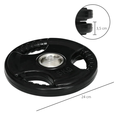 Rootz Weight Plates - Set Of 2 - 5 Kg Per Plate - Three Handles - Floor-friendly Rubber Coating - Metal - Black - 24L x 24W x 3.5H cm