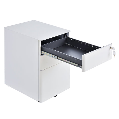 Rootz File Cabinet - Drawer Unit - Steel - Office Cabinet - Including Locker - White