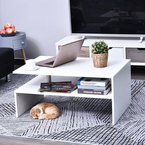 Rootz Coffee Table - Side Table - Storage Space - 90 x 60 x 42 cm - Processed Wood - Aluminum - White
