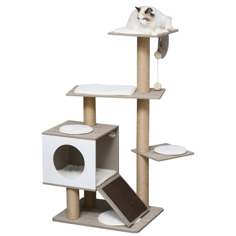 Rootz Scratching Post - Cat Cave - Soft Cushion - MDF - Light Gray - 60 x 48 x 122 cm