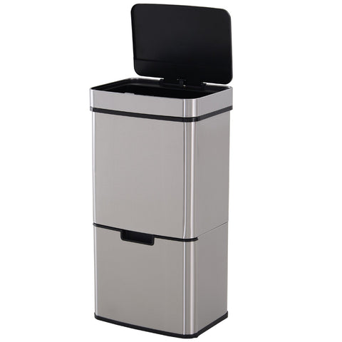 Rootz Prullenbak - Sensor Prullenbak - Afvalscheidingssysteem - 72 L - 3-Vaks - RVS - 42 x 30 x 81 cm - Zilver