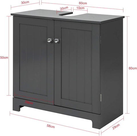 Rootz Ondergootsteenkast - Badkamermeubel - Badkameropbergkast met 2 deuren, B60 x D30 x H60cm, Donkergrijs