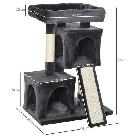 Rootz Scratching Post - Cat Bed - Play Tree - Climbing Cave - Plush - Dark Grey