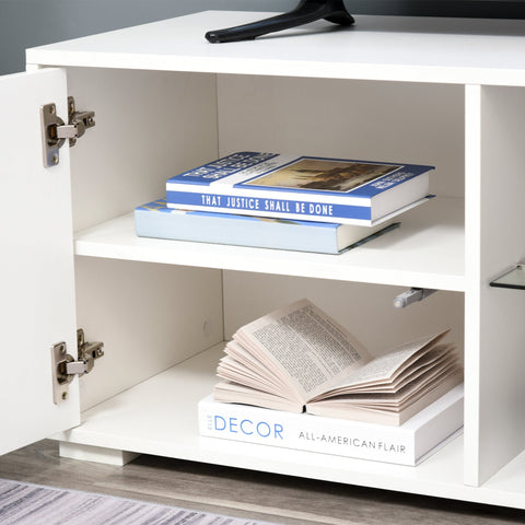 Rootz TV Furniture - Drawers - 2 Open Shelves - Storage Compartment - 100 x 40 x 45 cm - Processed Wood - Glass - White