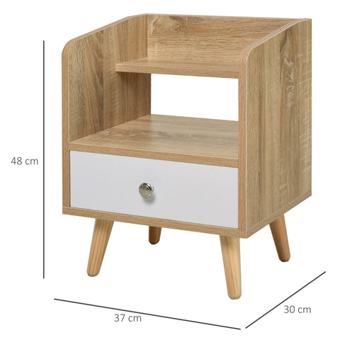 Rootz Bedside Table - Drawer - Open Storage Space - Shelf - Solid Wood - White - Brown - 37 x 30 x 48 cm