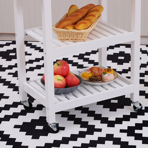 Rootz Kitchen Trolley - Serving Trolley - 2 Drawers - On Wheels - 4 Storage Compartments - 88.5 x 40 x 86 cm - White - Brown