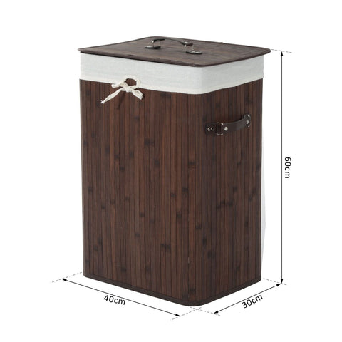Rootz 72L Laundry basket - Laundry box - Washbasin - Angular - Brown / Gray - Bamboo - Lid - 40 x 30 x 60 cm