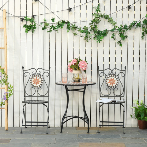 Rootz Garden set group - 3-piece mosaic table - 2 folding chairs - metal - multicolored