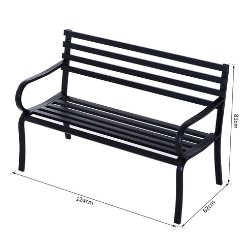 Rootz Garden Bench - 2-Seater Bench - Outdoor Bench - Bench - Metal - Black - 125 x 62 x 82 cm