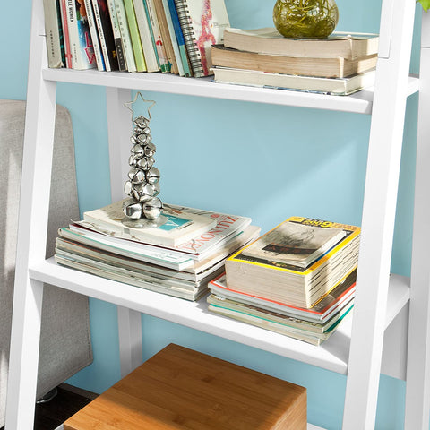 Rootz Modern 5 Tiers Ladder Shelf Bookcase- Wood Storage Display Shelving- Wall Shelf