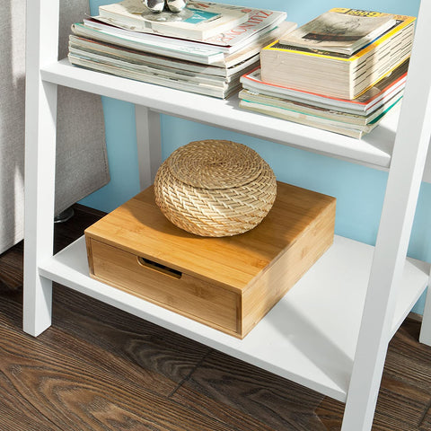 Rootz Modern 5 Tiers Ladder Shelf Bookcase- Wood Storage Display Shelving- Wall Shelf