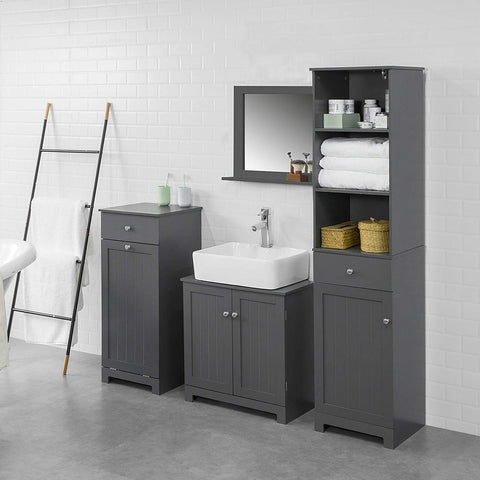 Rootz Ondergootsteenkast - Badkamermeubel - Badkameropbergkast met 2 deuren, B60 x D30 x H60cm, Donkergrijs