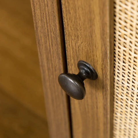 Rootz Desk - Desk With Cabinet - Viennese Wicker Look - 1 Cabinet - 1 Shelf - Chipboard - Walnut Brown + Natural - 110 cm x 48 cm x 76 cm