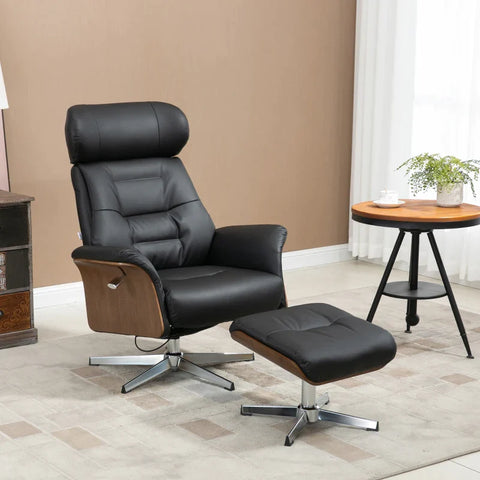 Rootz Relaxation Chair With Footstool - 360° Rotatable - Reclining Function - Reading Chair - Black - 80 x 84 x 108 cm