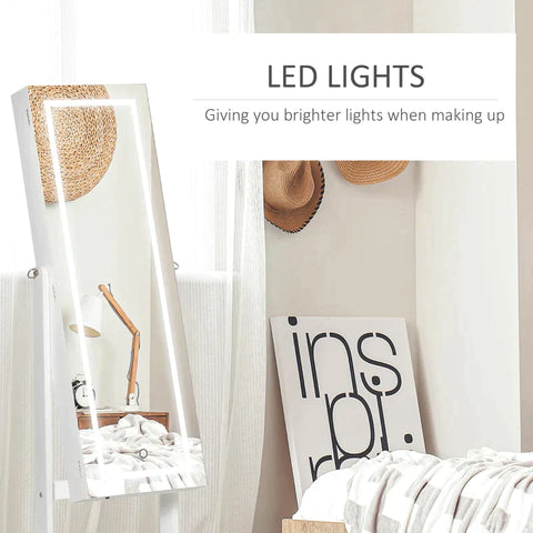 Rootz Jewelry Cabinet - Full-Length Mirror - Lockable Jewellery Organiser - With LED Light - 46 cm x 36.5 cm x 151.5 cm