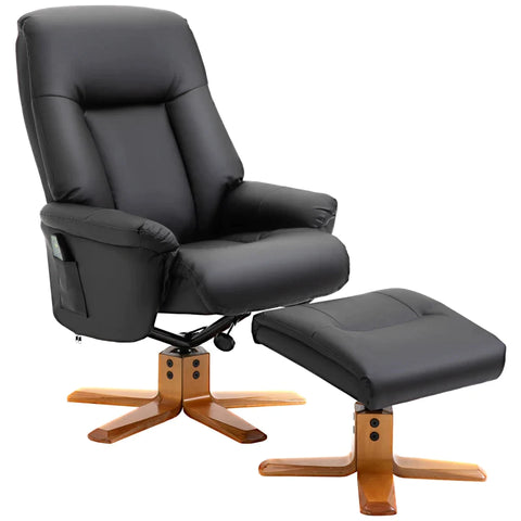 Rootz Massage Chair - Footstool - Relaxation Chair - 5 Modes - 2 Intensity Levels - 1 Side Pocket - Faux Leather - Black - 78L x 80W x 108H cm