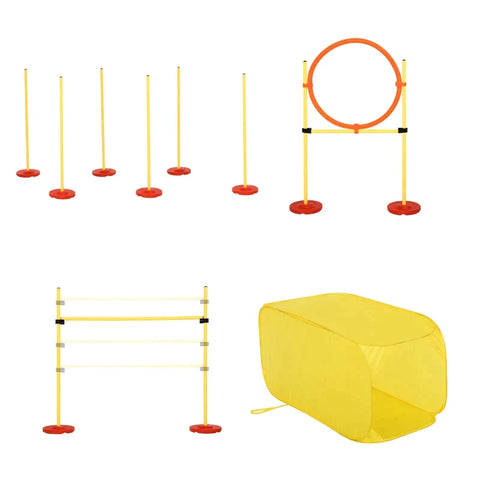 Rootz Dog Agility Set - 4 Obstacles - Training Set - High Jump - Tunnel - Jump Ring - Red+Yellow