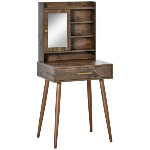 Rootz Cosmetic Table - Kaptafel - Met Spiegel &amp; Lade - Spaanplaat/Rubberhout/Glas - Walnoot - 60 x 45 x 134 cm