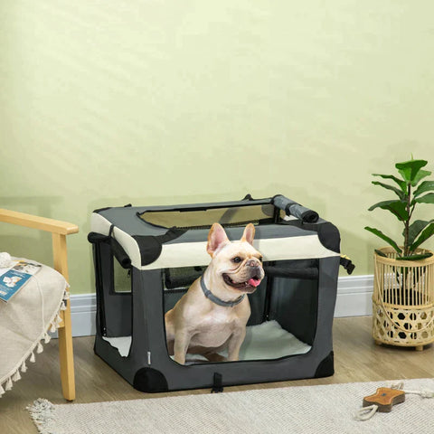 Rootz Transport Bag - Transport Box For Cats And Small Dogs - Foldable - 3 Doors - Gray + Black - 70 x 51 x 50 cm