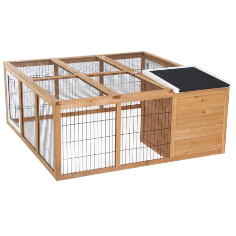Rootz Rabbit Hutch - Small Animal Hutch - Weather Resistant Hutch - Natural - 123cm x 120cm x 52cm