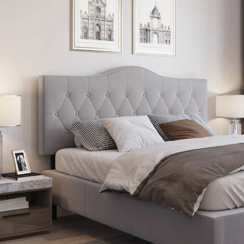 Rootz Headboard For Bed - Upholstered Headboard - Bed Head Backrest - Bed Headboard In Gray Poplar Velvet Fabric - 185 x 8 x 134 cm