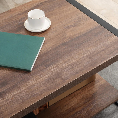 Rootz Side Table - Industrial Design - With Lower Shelf - Steel Frame - Living Room - Wood + Black - 120 x 60 x 45cm