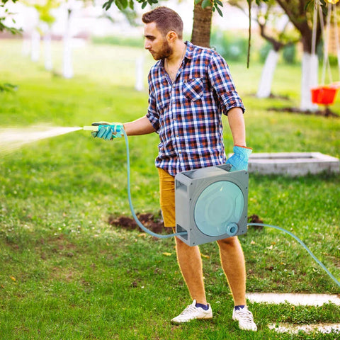 Rootz Hose Reel - With 10.2 Hose And Hand Crank - Plastic - Grey - 31.5cm x 13cm x 31cm