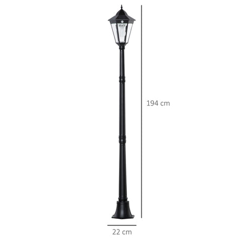 Rootz Garden Lamp Post Light - Solar Garden Lantern - Outdoor LED Solar Light - Outdoor Post Light - Aluminium - Tempered Glass - Black - 22 x 22 x 194 cm