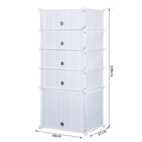 Rootz Storage Cabinet - Shelf With Storage Boxes - 5 Drawer -  White/Grey - L49 x W37 x H108 cm