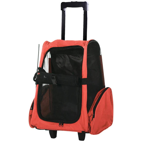 Rootz Dog Carrier - Pet Backpack - 2-in-1 Design - Extendable Handle - Side Pockets - Red - 42 x 25 x 55cm