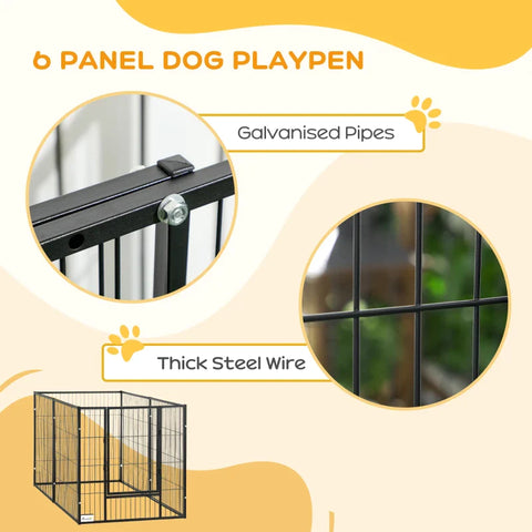 Rootz Heavy Duty Pet Playpen - 6 Panel Exercise Pen For Dogs - With Adjustable Length - Lockable Door - For Indoors And Outdoors - Small And Medium Dogs - Black - 82.5-150 x 81cm