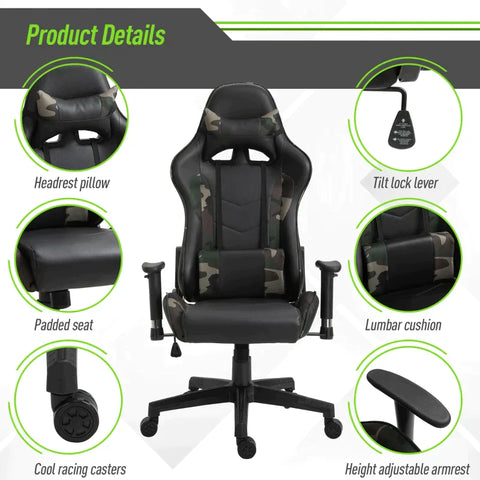 Rootz Gaming Chair - Massage Chair - Office Chair - Ergonomic Faux Leather - Foam - Black
