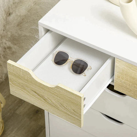 Rootz Chest Of Drawers - Cabinet - 5 Drawers - Anti-tilt - Modern Design - Pine Wood - White + Light Brown - 60 x 40 x 77.5 cm