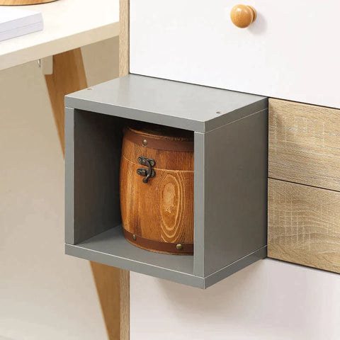 Rootz Sideboard - Sideboard Storage Cabinet - Sideboard In Scandi Design - 2 Drawers - 2 Shelves - 3 Cabinets - White + Natural + Grey - 80 cm x 40 cm x 95.6 cm